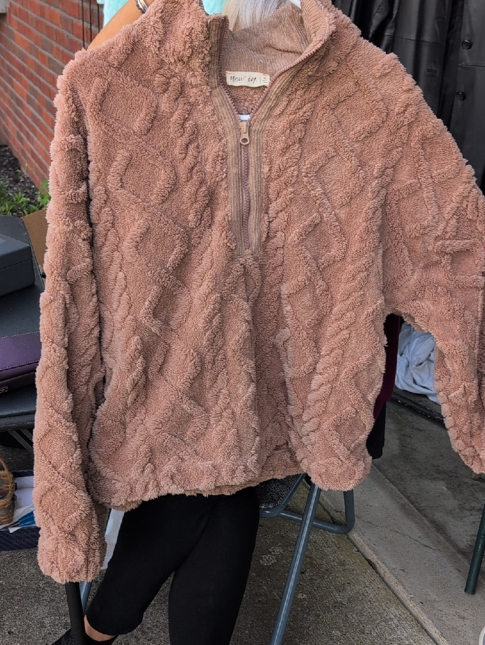 Plush Half-Zip Teddy Jacket in Taupe